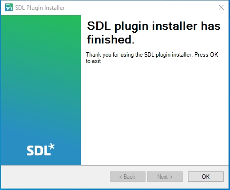 Skärmbild: plugin-installationen slutförd