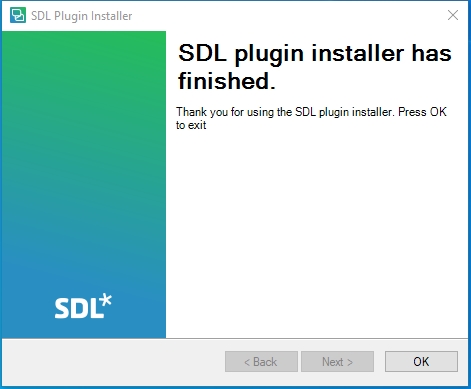 Écran de fin d’installation du plug-in