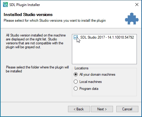 Écran d’installation du plug-in : Sélectionnez la version du plug-in