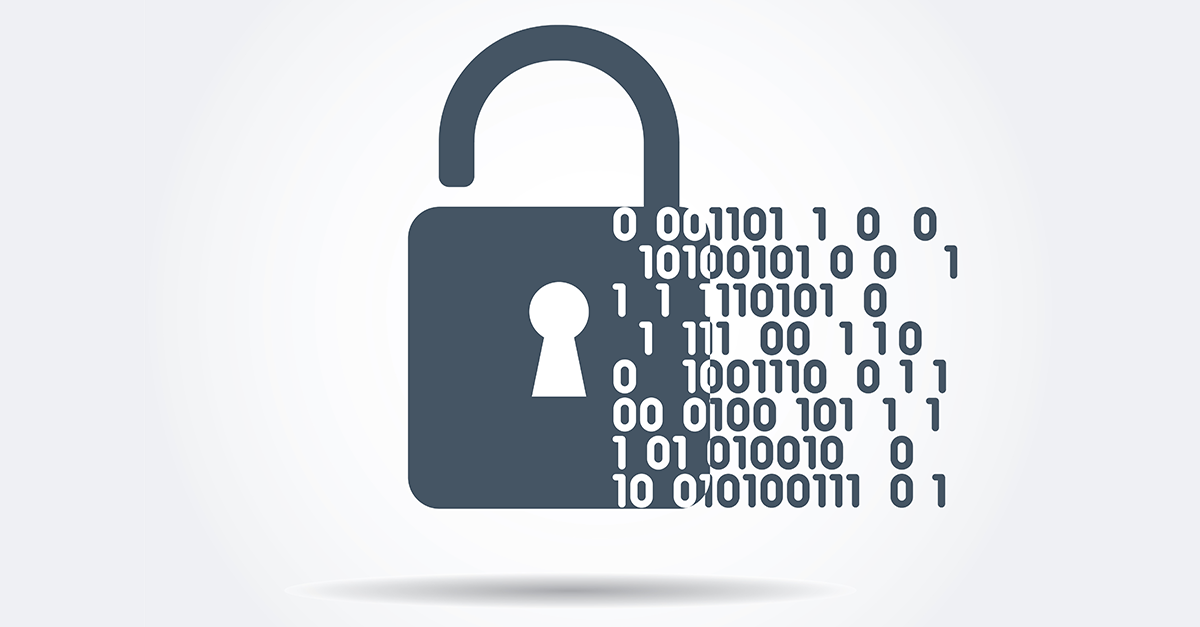 Illustration of a lock surrounded by zeros and ones