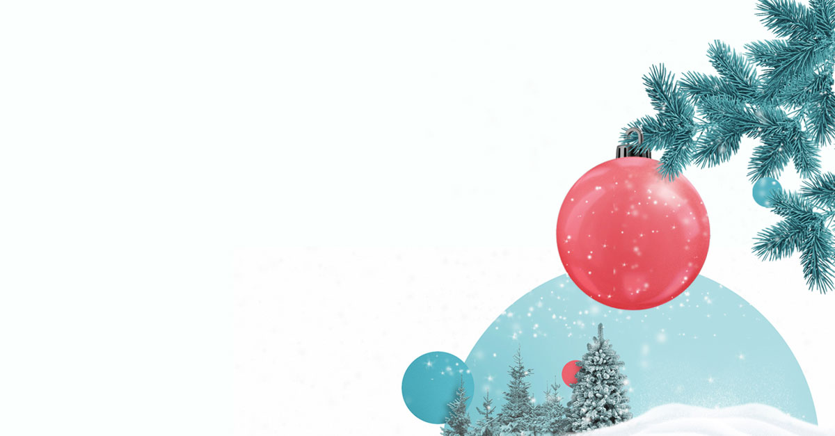 Illustración de arboles de Navidad con nieve y decoración navideña