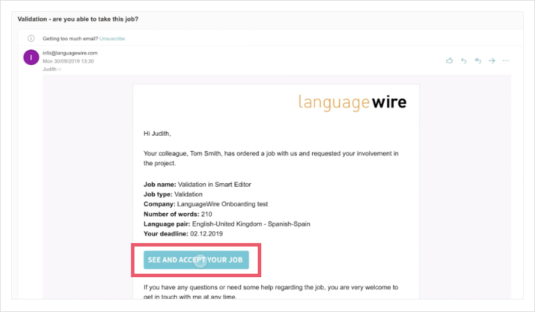 Screenshot of an email invitation