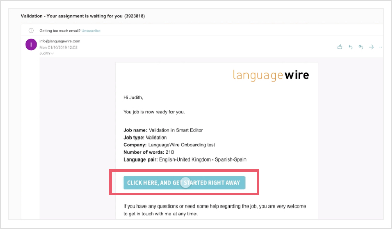 Screenshot of an email notification