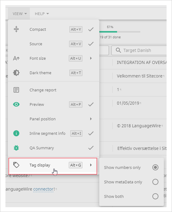 Tag display menu on Smart Editor