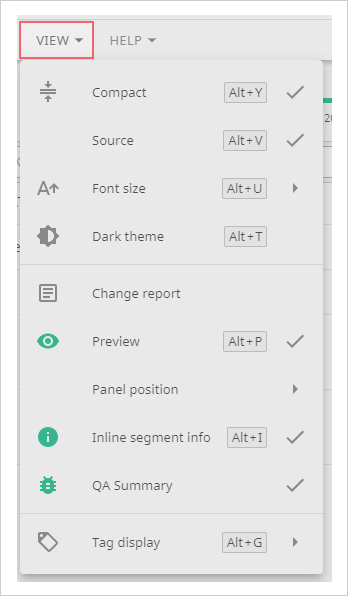 Screenshot of the View panel menu Smart Editor