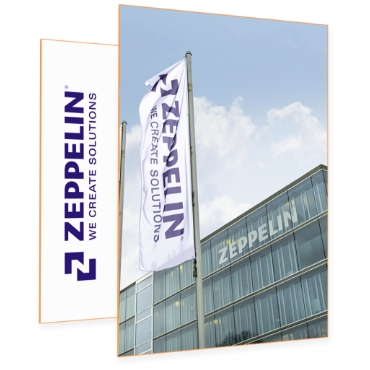 Imágenes corporativas superpuestas y logo de Zeppelin