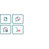 Sprogydelses-ikon repræsenteret af 4 forskellige ikoner sammen