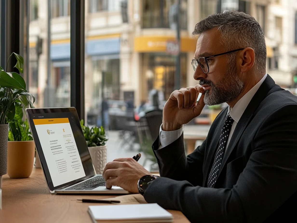 Man in suit working on laptop