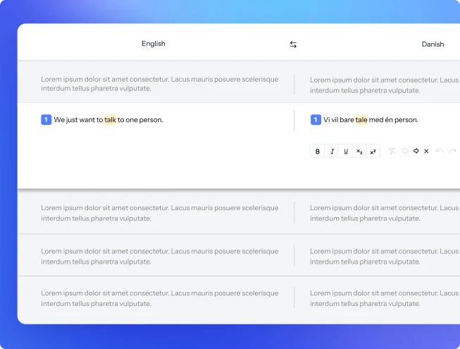 A close up illustration of the Smart Editor, showing English on one side and the corresponding text on the other.