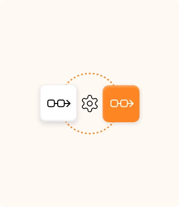 Illustration of icons that represent a connected localisation workflow on an orange background