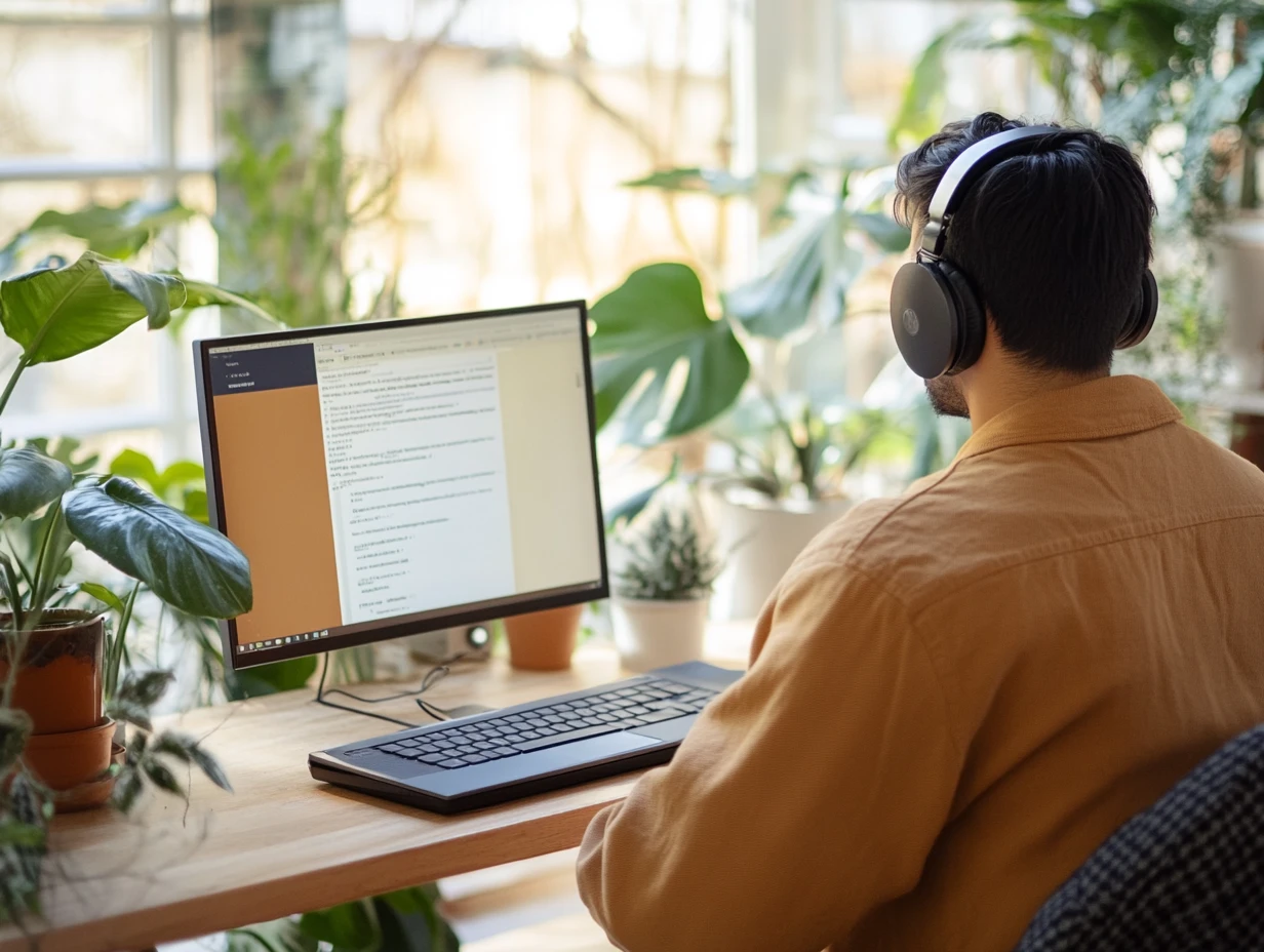 Man sitting at a desk, working on his computer