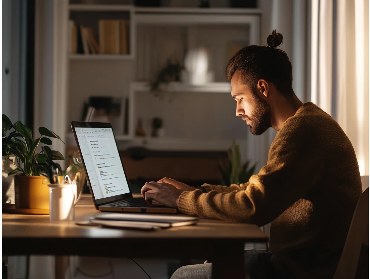 Man sitting at a desk, working on his computer