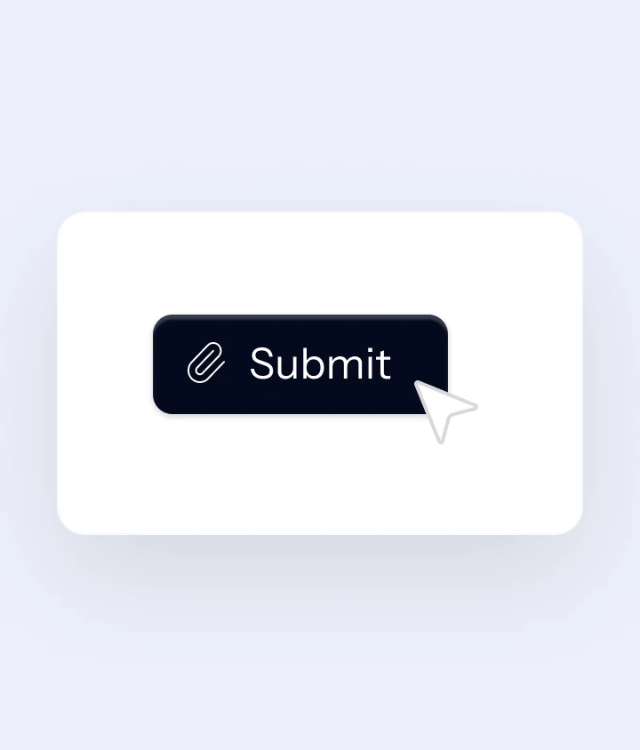 UI of a black submit button that has a paperclip on it and an arrow showing the click of the button