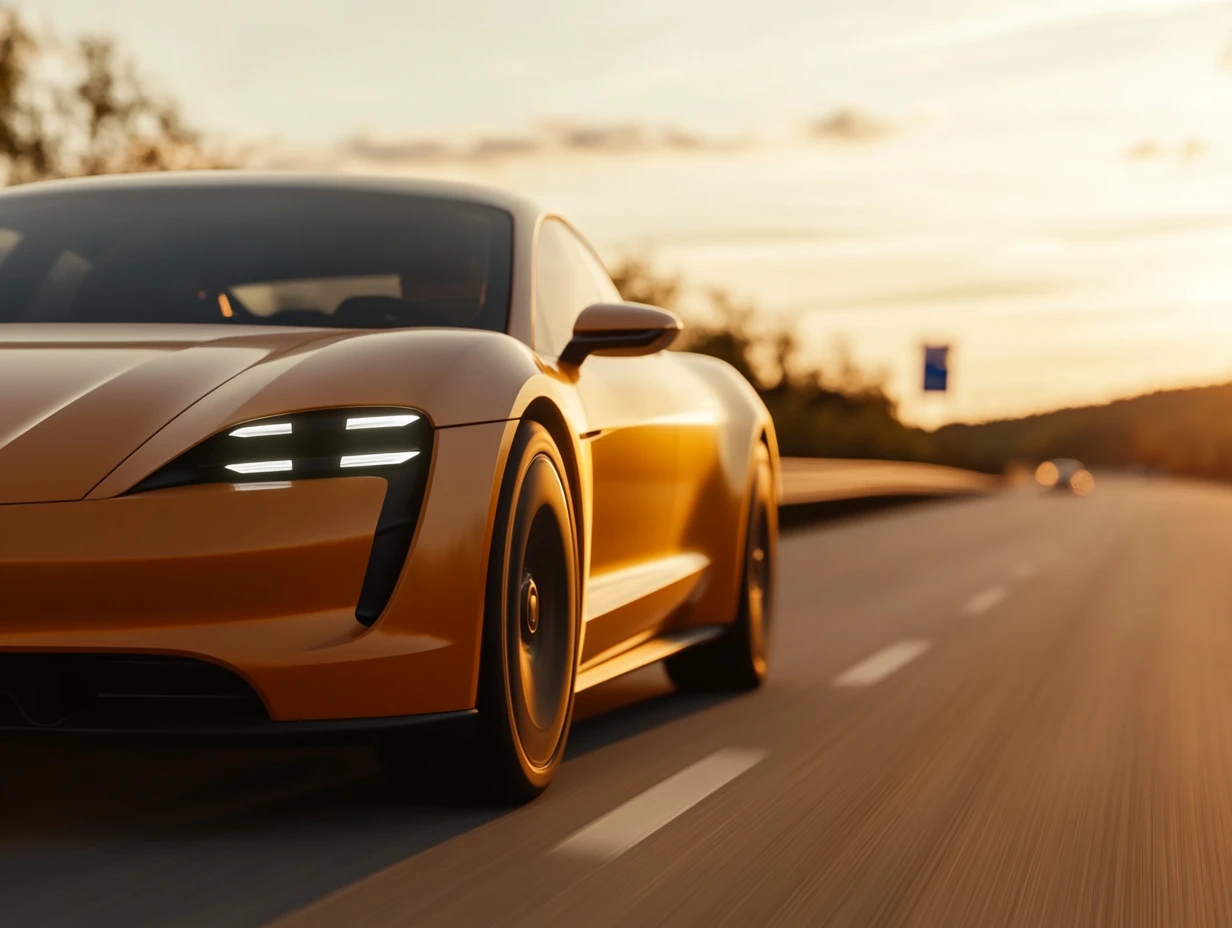Sports car driving on a highway