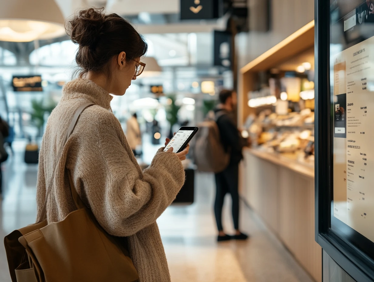 Woman in shopping center looking at her phone