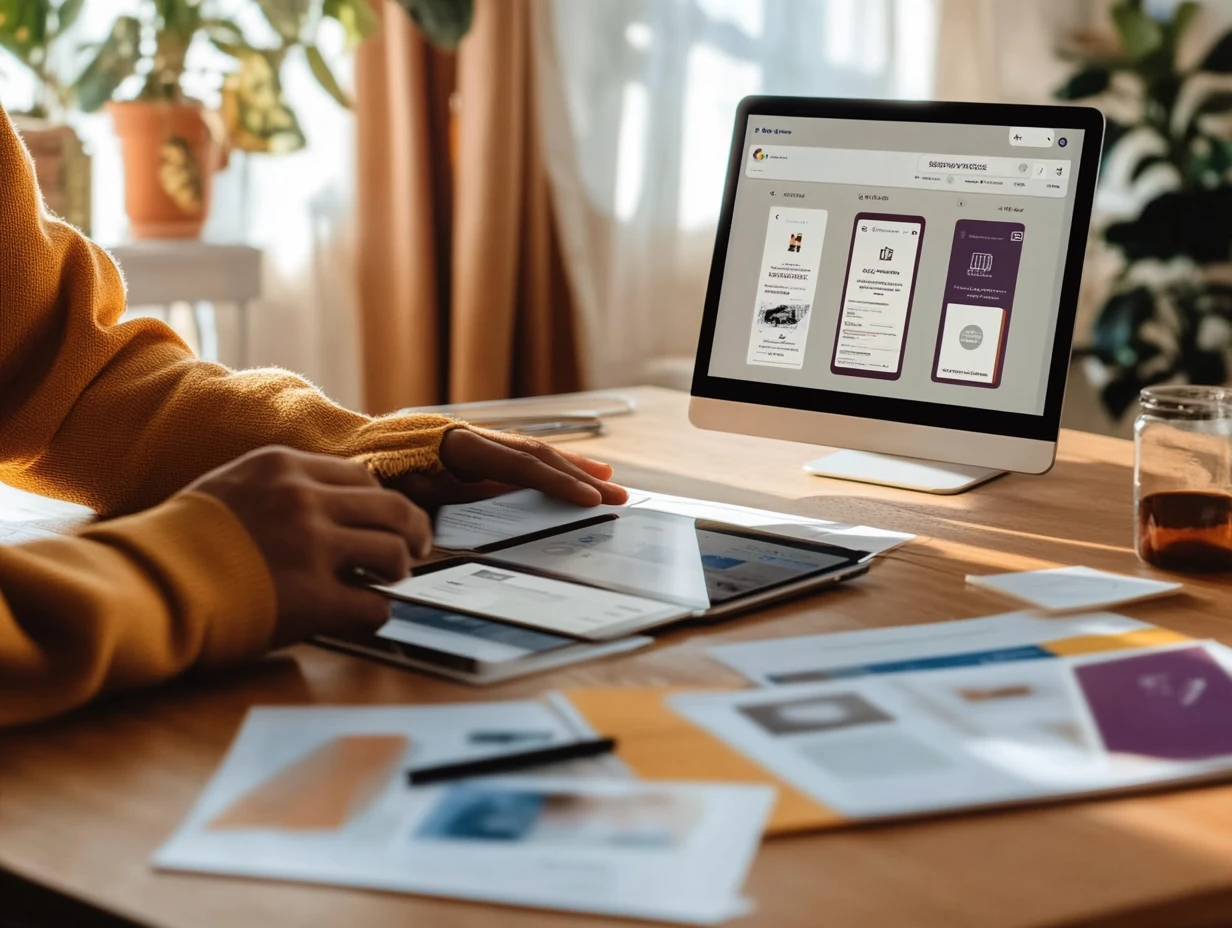 Man working on a tablet while sharing to a computer